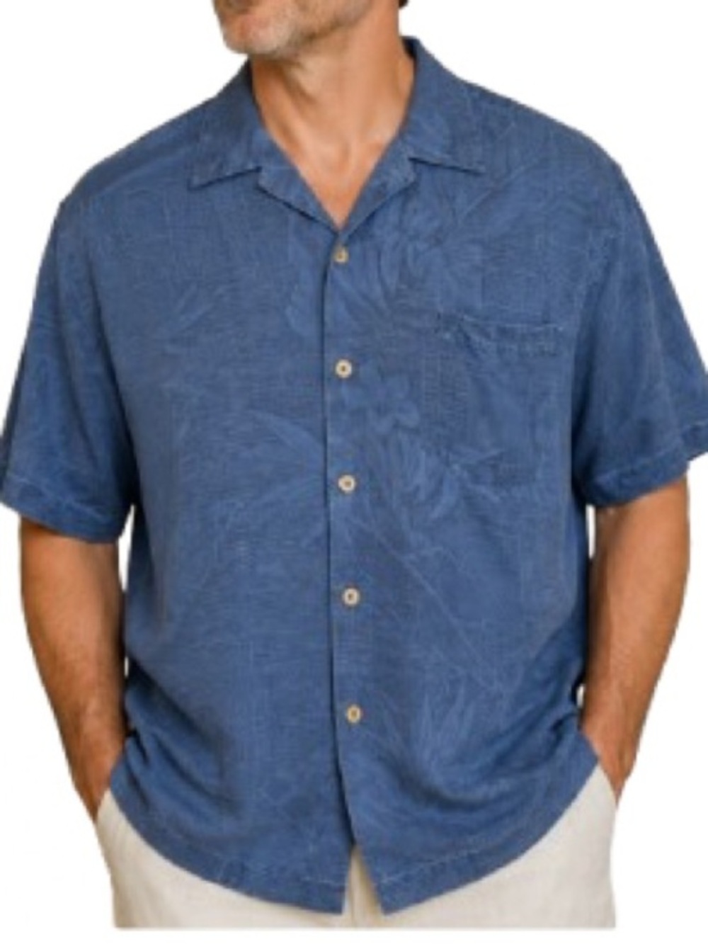 Jamaica Jaxx XXL 100% Silk Hawaiian Camp Shirt Blue Jacquard Tropical Aloha